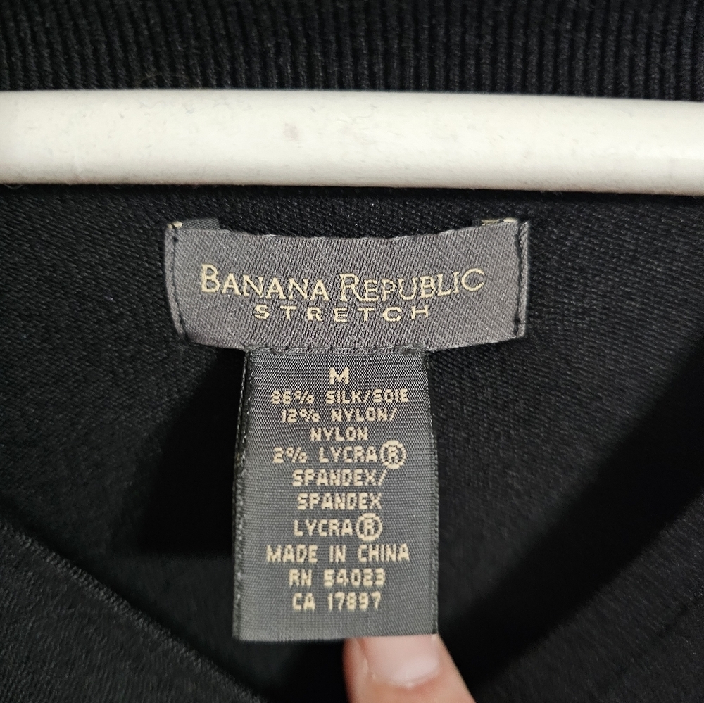 Banana Republic Womens M Black Silk Blend Collared V Neck Knit Sweater Preppy - Picture 4 of 6